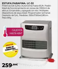 Oferta de Estufa Parafina LC-32 por 259,99€ en Ferbric