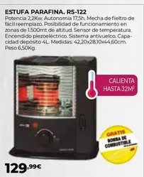 Oferta de Estufa Parafina RS-122 por 129,99€ en Ferbric