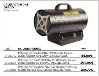 Oferta de Calefactor Gas, Draco por 138€ en Ferbric