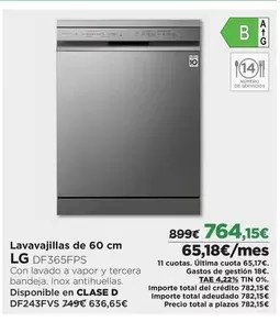 Oferta de LG - Lavavajillas De 60 Cm por 764,15€ en El Corte Inglés