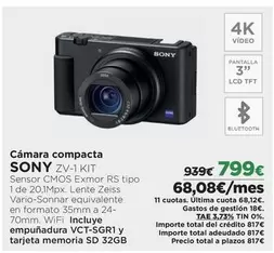 Oferta de Última - Sony - Camara Compacta Zv-1 Kit por 799€ en El Corte Inglés