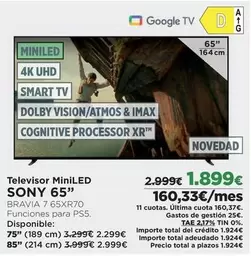 Oferta de Total - Sony - Televisor Miniled por 1899€ en El Corte Inglés