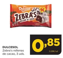 Oferta de Dulcesol - Zebra's Rellenas De Cacao por 0,85€ en Alimerka