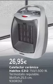 Oferta de Habitex - Calefactor Cerámico E312 750/1500 W por 26,95€ en Cadena88