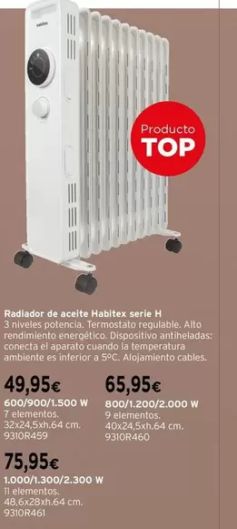 Oferta de Habitex - Radiador De Aceite Serie H por 49,95€ en Cadena88