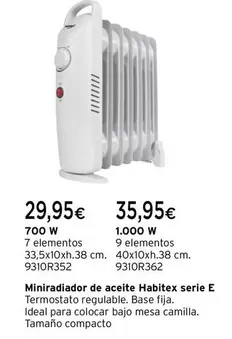 Oferta de Habitex - Miniradiador De Aceite Serie E por 29,95€ en Cadena88