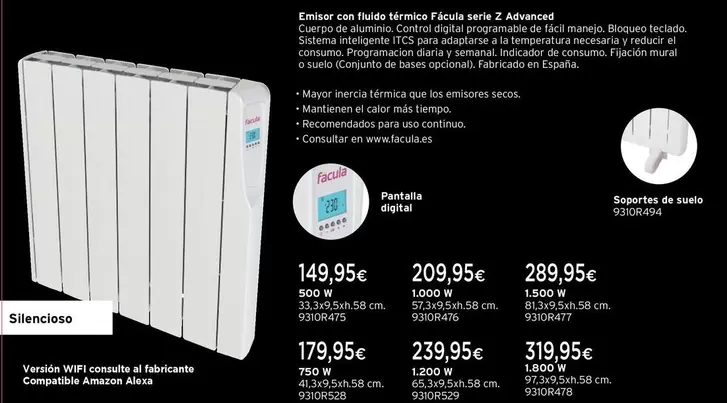 Oferta de Facula - Emisor Con Fluido Térmico Serie Z Advanced por 149,95€ en Cadena88