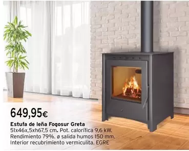 Oferta de Fogosur  - Estufa De Leña Greta por 649,95€ en Cadena88