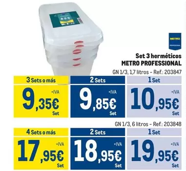 Oferta de Metro Professional - Metro - Professional Set 3 Herméticos por 10,95€ en Makro