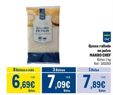 Oferta de Makro - Makro Chef - Queso Rallado En Polvo por 7,89€ en Makro