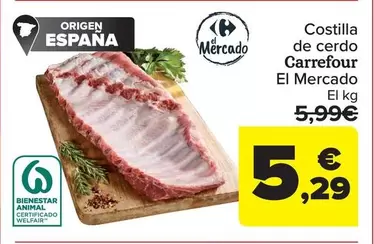 Oferta de Carrefour - Costilla De Cerdo El Mercado por 5,29€ en Carrefour