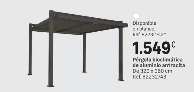 Oferta de Blanco - Pérgola Bioclimatica De Aluminio Antracità por 1549€ en Leroy Merlin