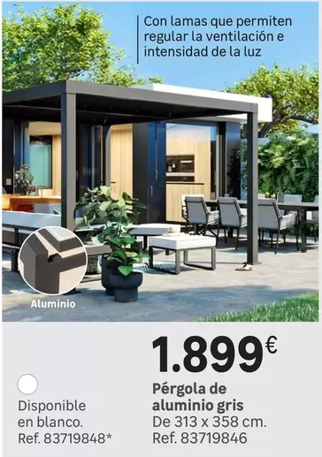 Oferta de Blanco - Pérgola De Aluminio Gris por 1899€ en Leroy Merlin