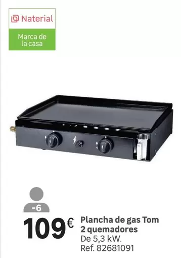 Oferta de La casa - Plancha De Gas Tom 2 Quemadores por 109€ en Leroy Merlin