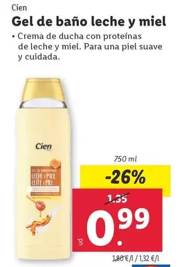 Oferta de Cien - Gel De Baño Leche Y Miel por 0,99€ en Lidl