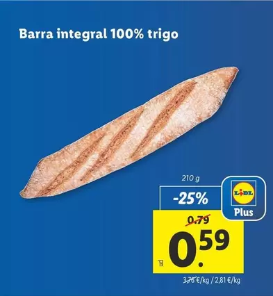 Oferta de Barra Integral 100% Trigo por 0,59€ en Lidl