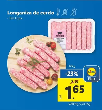 Oferta de Longaniza De Cerdo por 1,65€ en Lidl