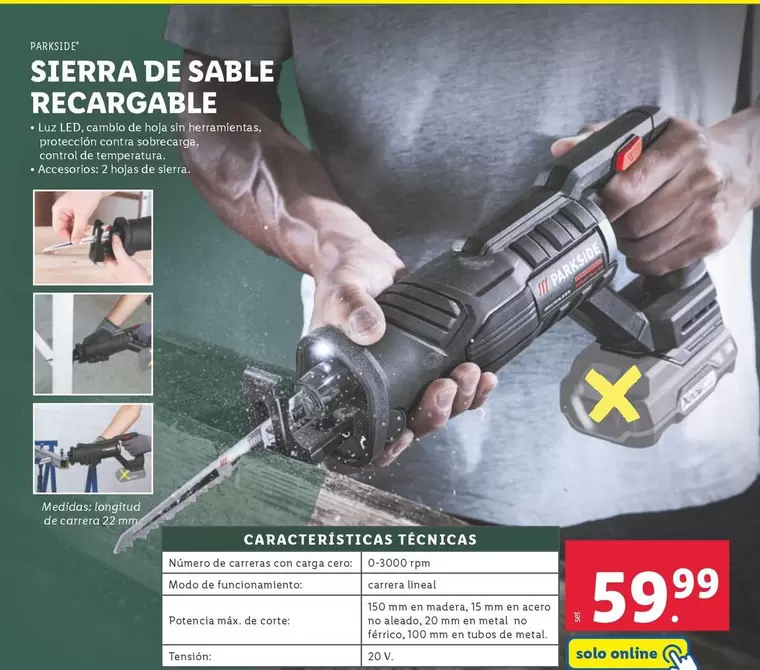 Oferta de Parkside - Sierra De Sable Recargable por 59,99€ en Lidl