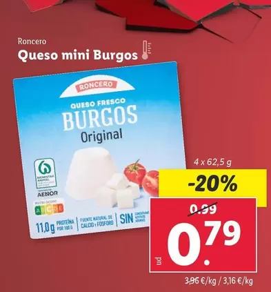 Oferta de Roncero - Queso Mini Burgos por 0,79€ en Lidl