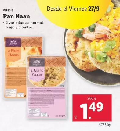 Oferta de Vitasia - Pan Naan por 1,49€ en Lidl