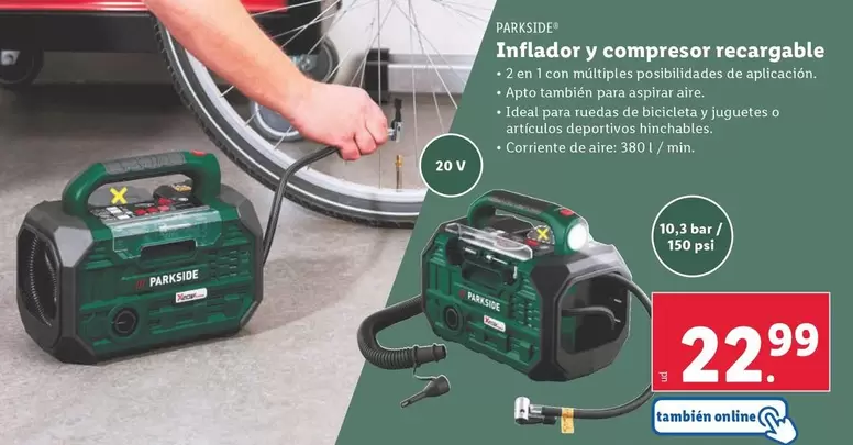 Oferta de Parkside - Inflador Y Compresor Recargable  por 22,99€ en Lidl