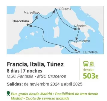 Oferta de Francia, Italia, Túnez por 503€ en Viajes El Corte Inglés