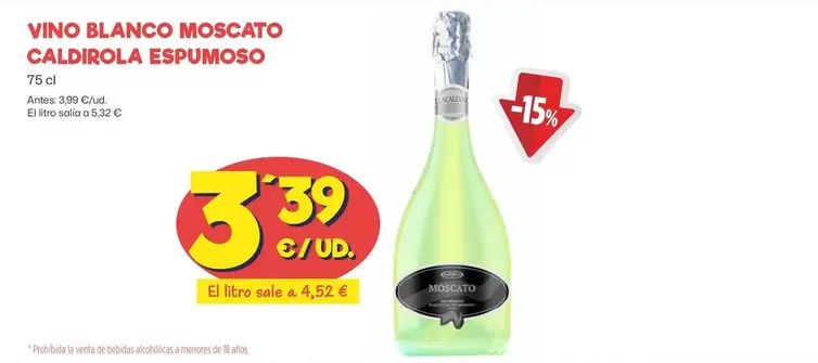 Oferta de Moscato - Vino Blanco Caldirola Espumoso por 3,39€ en Ahorramas