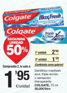 Oferta de Colgate - Dentifrico Maxfresh Azul, Triple Acción O Sensacion Blanqueante por 2,59€ en SPAR Fragadis