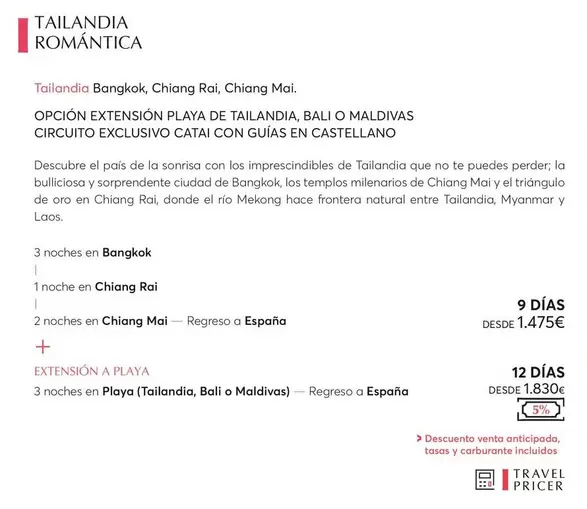 Oferta de Tailandia Romántica  por 1475€ en Catai