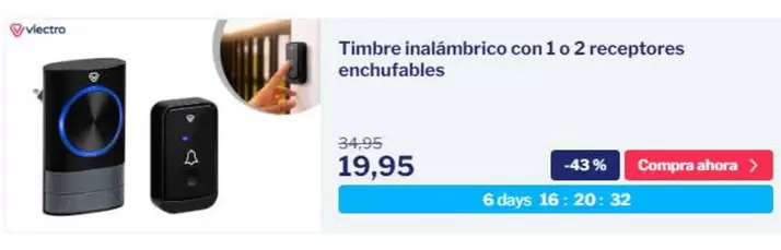 Oferta de Timbre Inalambrico Con 1 O 2 Receptores Enchuflables por 19,95€ en Outspot