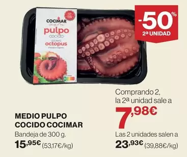 Oferta de Cocimar - Medio Pulpo Cocido por 15,95€ en El Corte Inglés