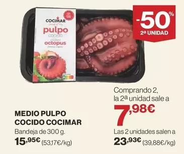 Oferta de Cocimar - Medio Pulpo Cocido por 15,95€ en Supercor