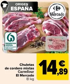 Oferta de Carrefour  El Mercado - Chuletas  De Cordero Mixtas   en Carrefour