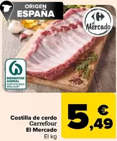 Oferta de Carrefour  El Mercado - Costilla De Cerdo   en Carrefour