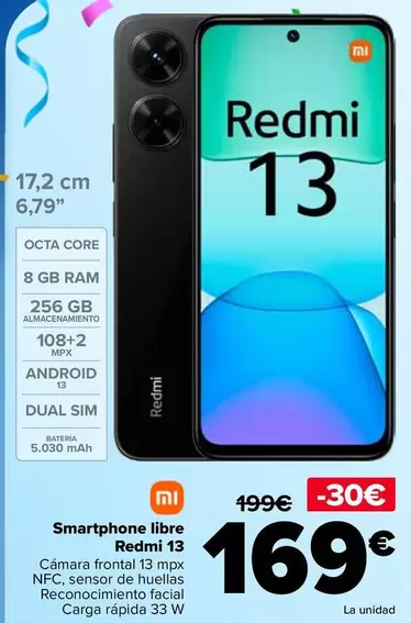 Oferta de Xiaomi - Smartphone Libre Redmi 13 en Carrefour