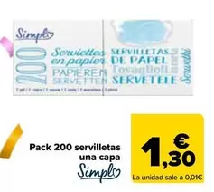 Oferta de Simpl - Pack 200 Servilletas Una Capa   en Carrefour