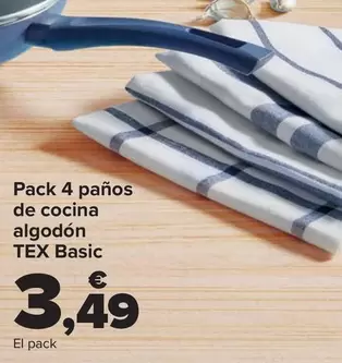 Oferta de TEX Basic - Pack 4 Paños De Cocina Algodón por 3,49€ en Carrefour