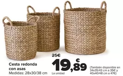 Oferta de Cesta Redonda Con Asas por 19,89€ en Carrefour