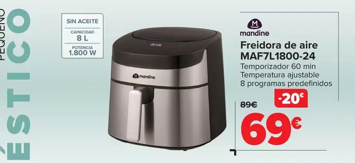 Oferta de Mandine - Freidora De Aire MAFTL1800-24 por 69€ en Carrefour