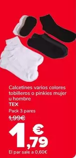 Oferta de TEX - Calcetines Varios Colores Tobilleros O Pinkies Mujer U Hombre por 1,79€ en Supeco