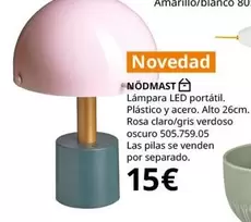 Oferta de Nodmast - Lámpara Led Portátil. Plástico Y Acero. Alto 26cm. Rosa Claro/gris Verdoso Oscuro por 15€ en IKEA