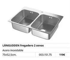 Oferta de Langudden Fregadero 2 Senos por 119€ en IKEA