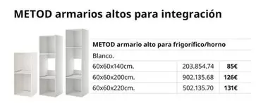 Oferta de Blanco - Metod Armarios Altos Para Integración por 85€ en IKEA