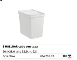 Oferta de Claro - 3 Hallbar Cubo Con Tapa por 10€ en IKEA