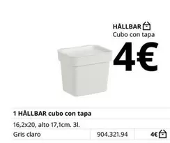 Oferta de Claro - Hallbar - Cubo Con Tapa por 4€ en IKEA