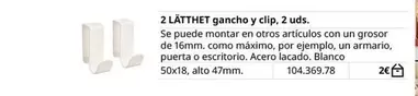 Oferta de Blanco - 2 L'AITHET lgancho y clip, 2 uds. por 2€ en IKEA