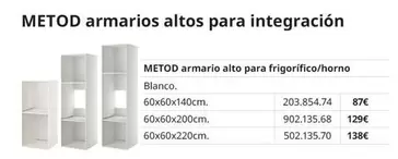 Oferta de Blanco - Metod Armarios Altos Para Integración por 87€ en IKEA