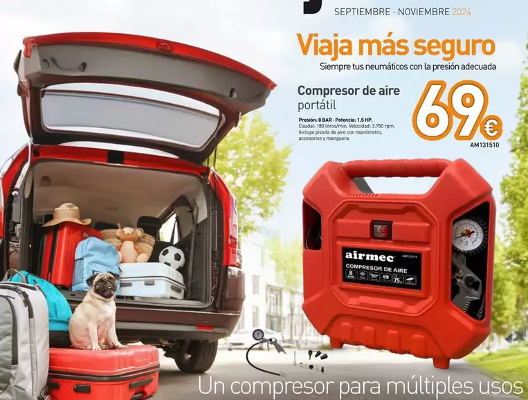 Oferta de Airmec - Compresor De Aire Portátil por 69€ en Mi Bricolaje