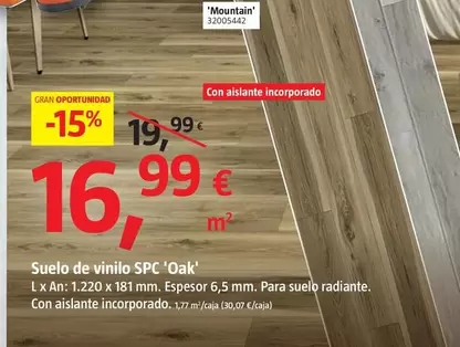 Oferta de Suelo De Vinilo SPC 'Oak' por 16,99€ en BAUHAUS