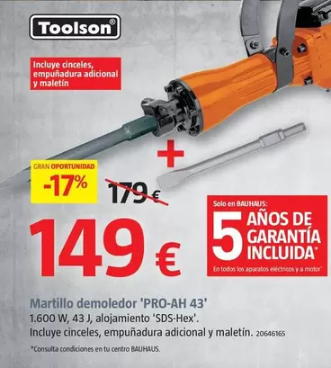 Oferta de Toolson - Martillo Demoledor  'PRO-AH 43' por 149€ en BAUHAUS